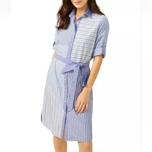 J.Mclaughlin Miranda Shirt Dress Striped Short Sleeve Womens Large Blue Pockets